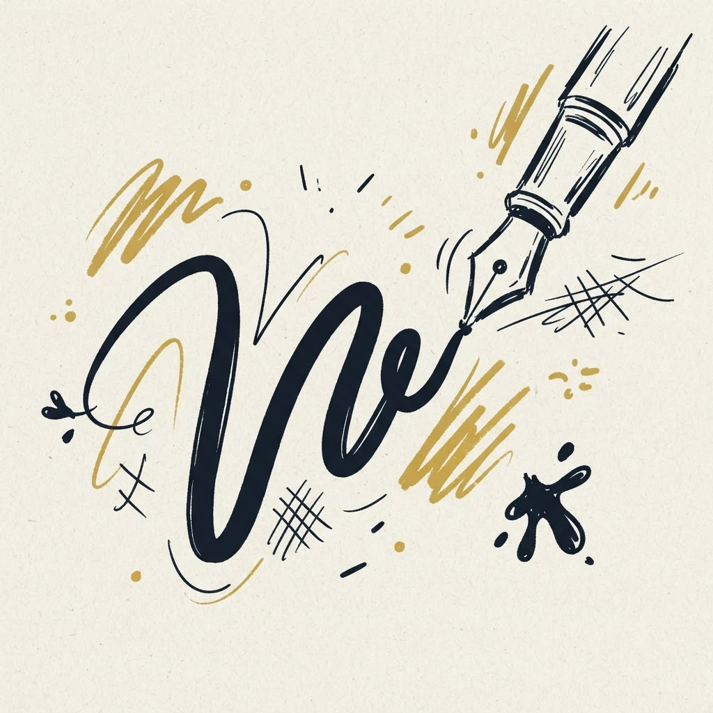 A fountain pen drawing a bold line